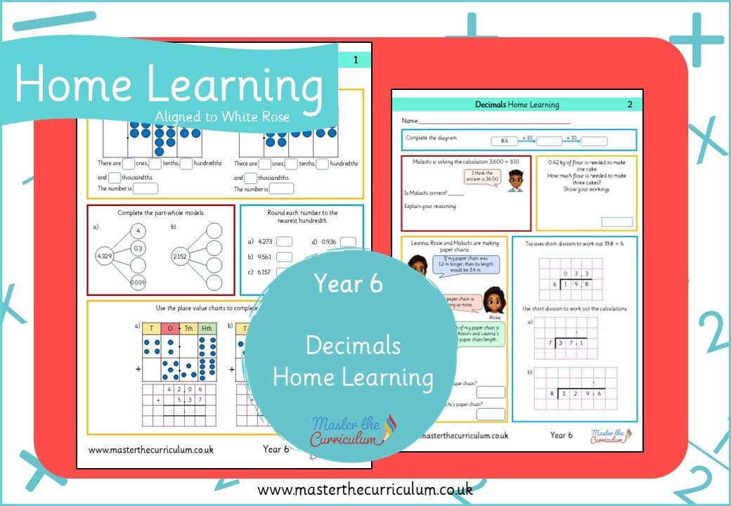 Cover of Year 6 Decimals Home Learning