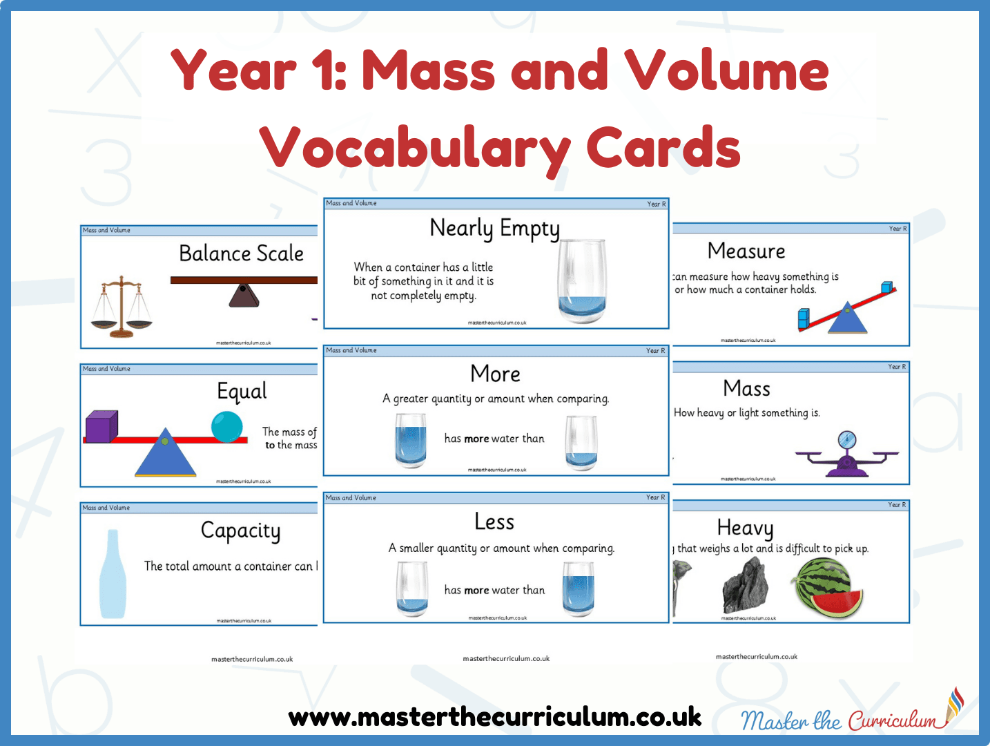Cover of Year 1 – Mass and Volume – Vocabulary Cards