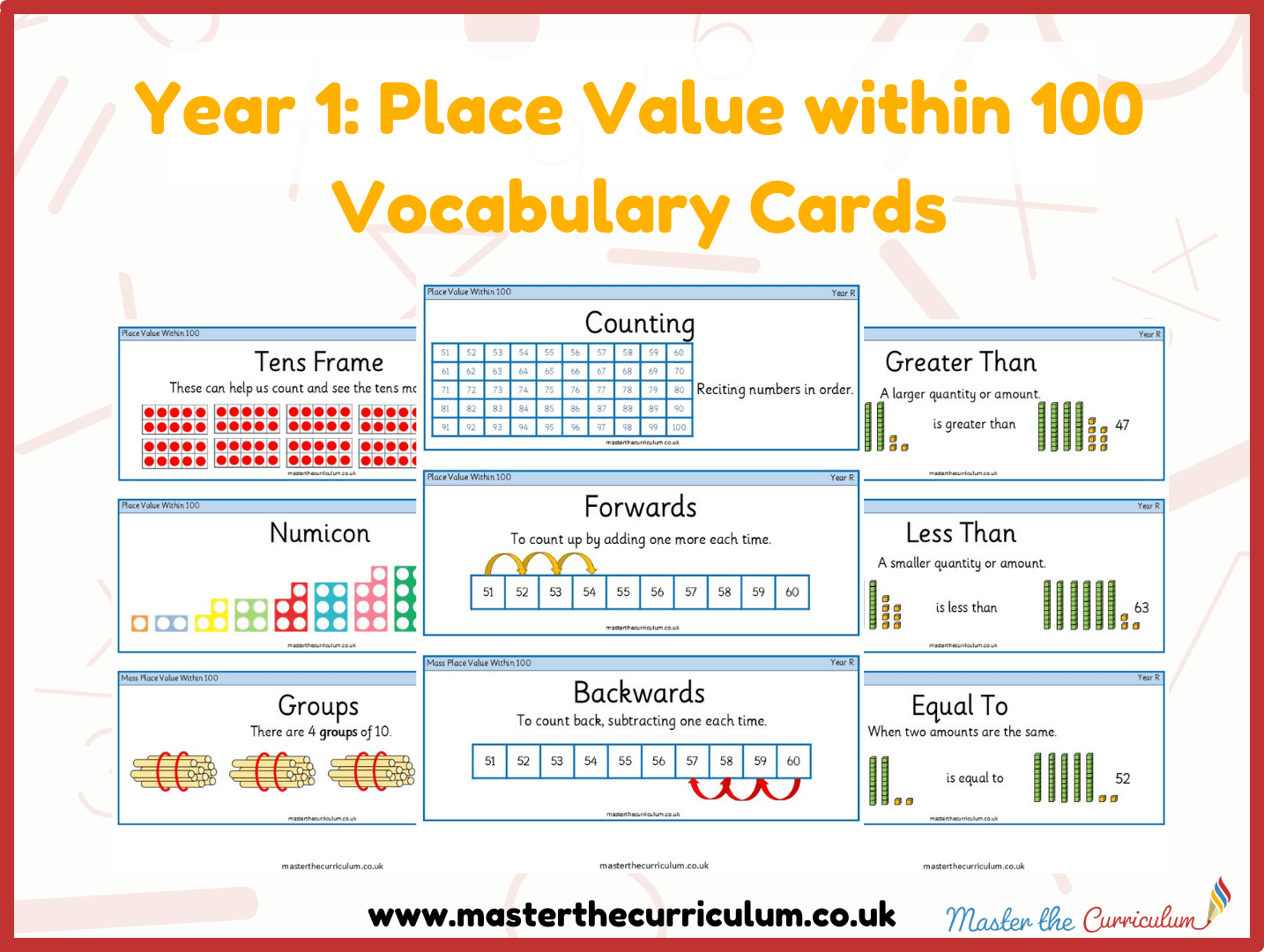 Cover of Year 1 – Place Value within 100 – Vocabulary Cards