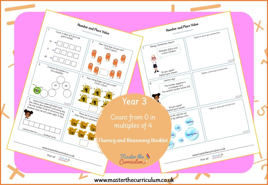 Cover of Year 3: Count from 0 in Multiples of 4 – Fluency and Reasoning Booklet