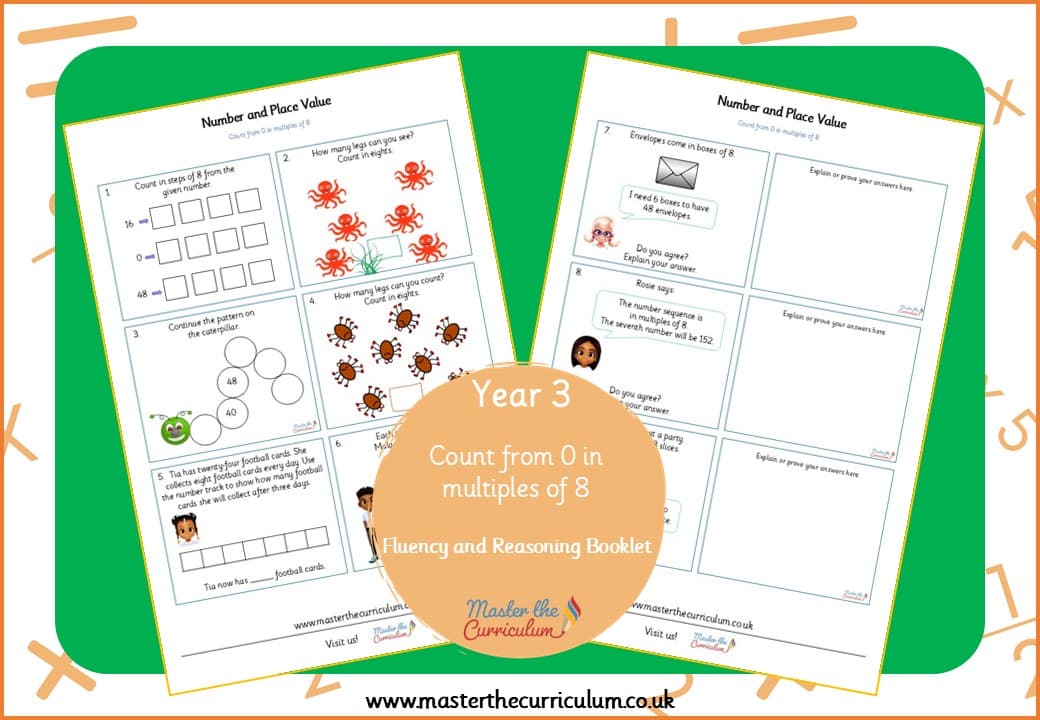 Cover of Year 3: Count from 0 in Multiples of 8 – Fluency and Reasoning Booklet