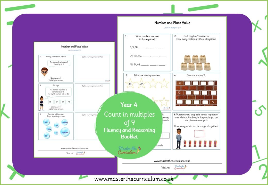 Cover of Year 4: Count in Multiples of 9 – Fluency and Reasoning Booklet