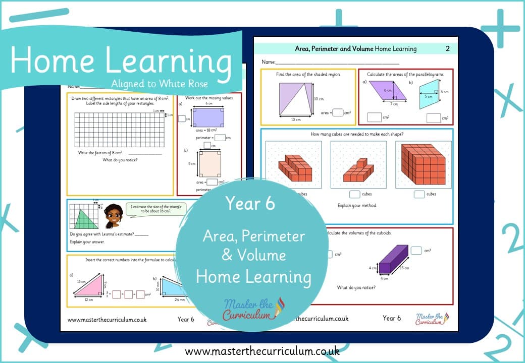 Cover of Year 6 Area, Perimeter and Volume Home Learning