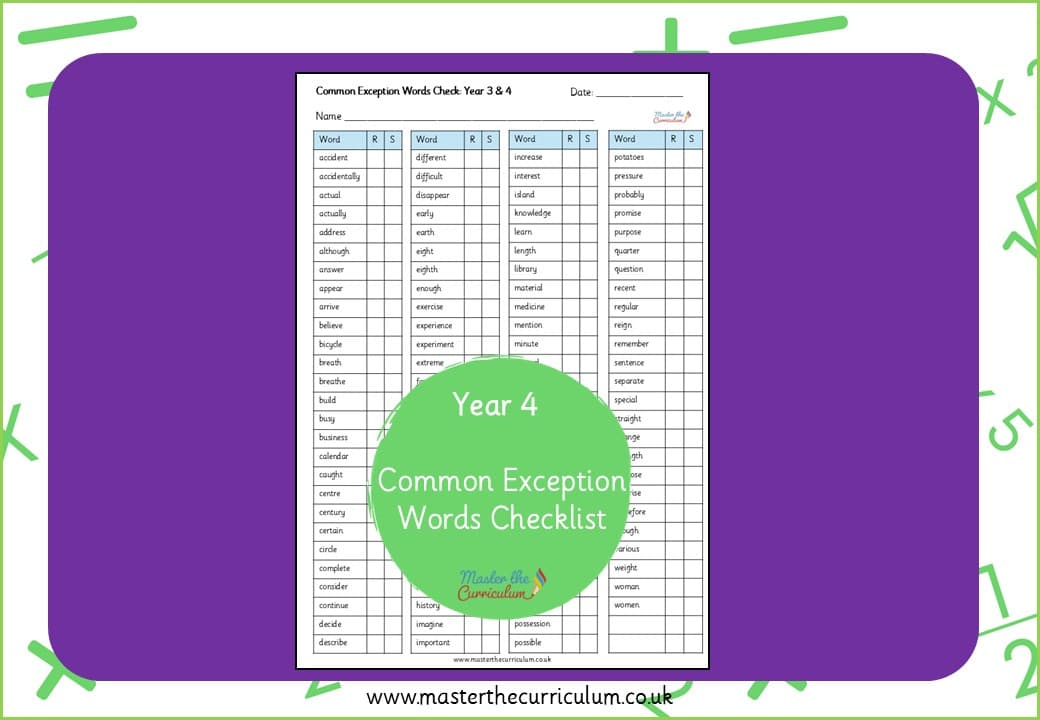 Cover of Year 3 and 4 Common Exception Words Checklist