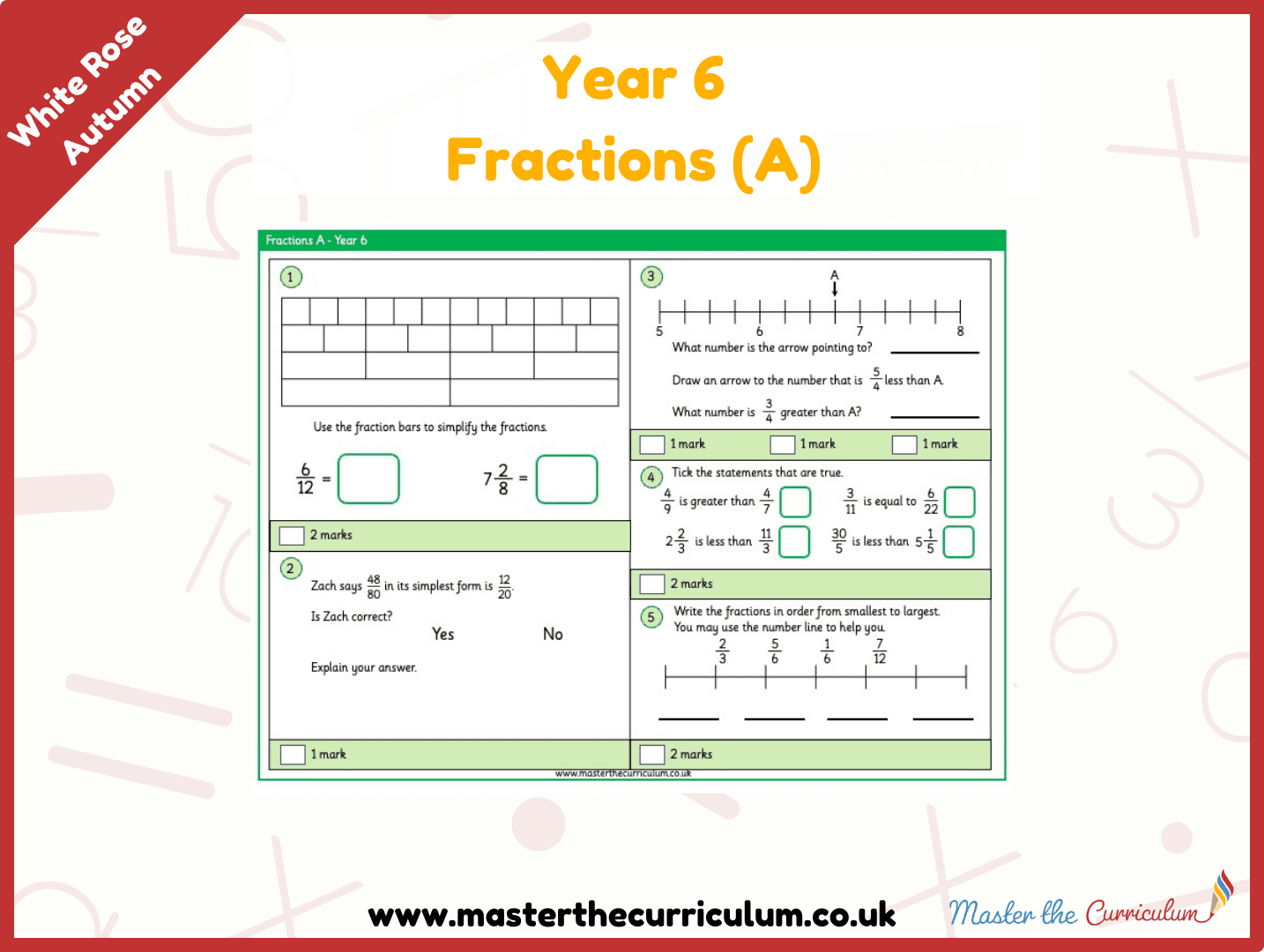 Cover of Year 6 Fractions (A) Maths Assessment