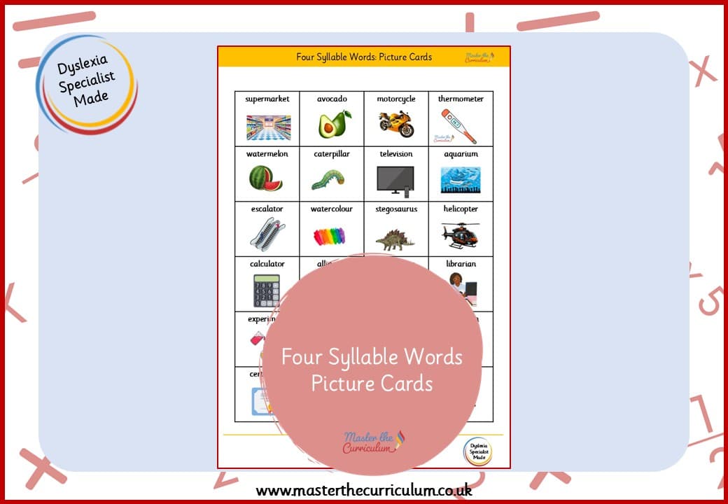 Cover of Syllables: Four-Syllable Words – Picture Cards
