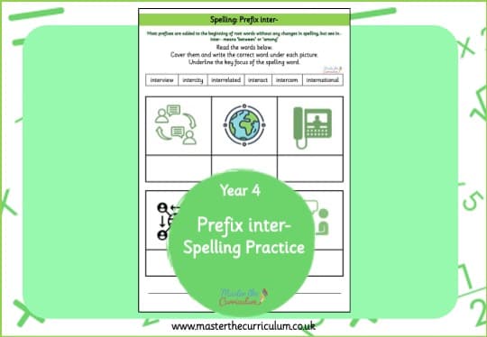 Cover of inter- prefix Spelling Practice