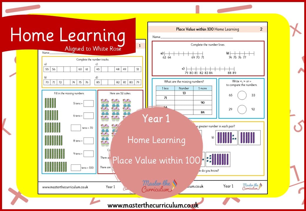 Cover of Year 1 Place Value within 100 Home Learning