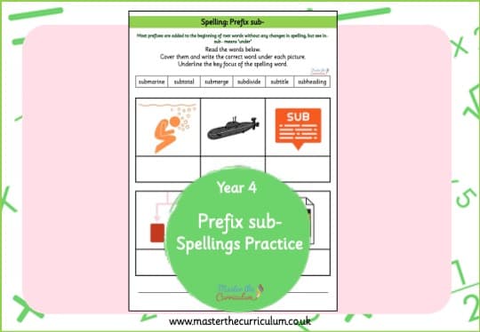 Cover of sub- prefix Spelling Practice