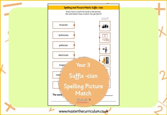 Cover of -cian suffix – Spelling and Picture Match