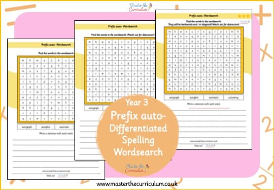 Cover of auto- prefix Spelling Wordsearch