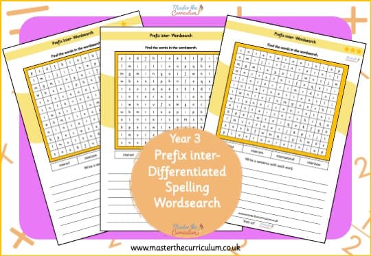 Cover of inter- prefix Spelling Wordsearch