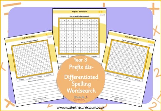 Cover of dis- prefix Spelling Wordsearch