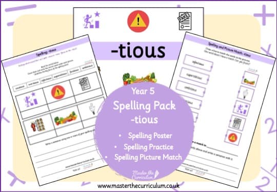 Cover of Year 5 Spelling Resource Pack -tious