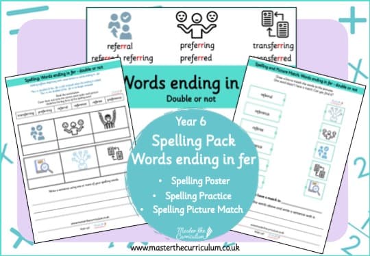 Cover of Year 6 Spelling Resource Pack – Suffix words ending in -fer