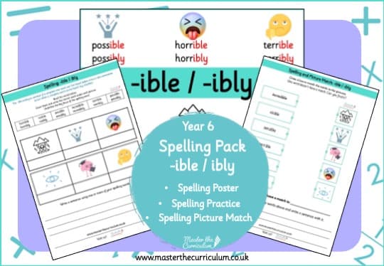 Cover of Year 6 Spelling Resource Pack -ible and -ibly