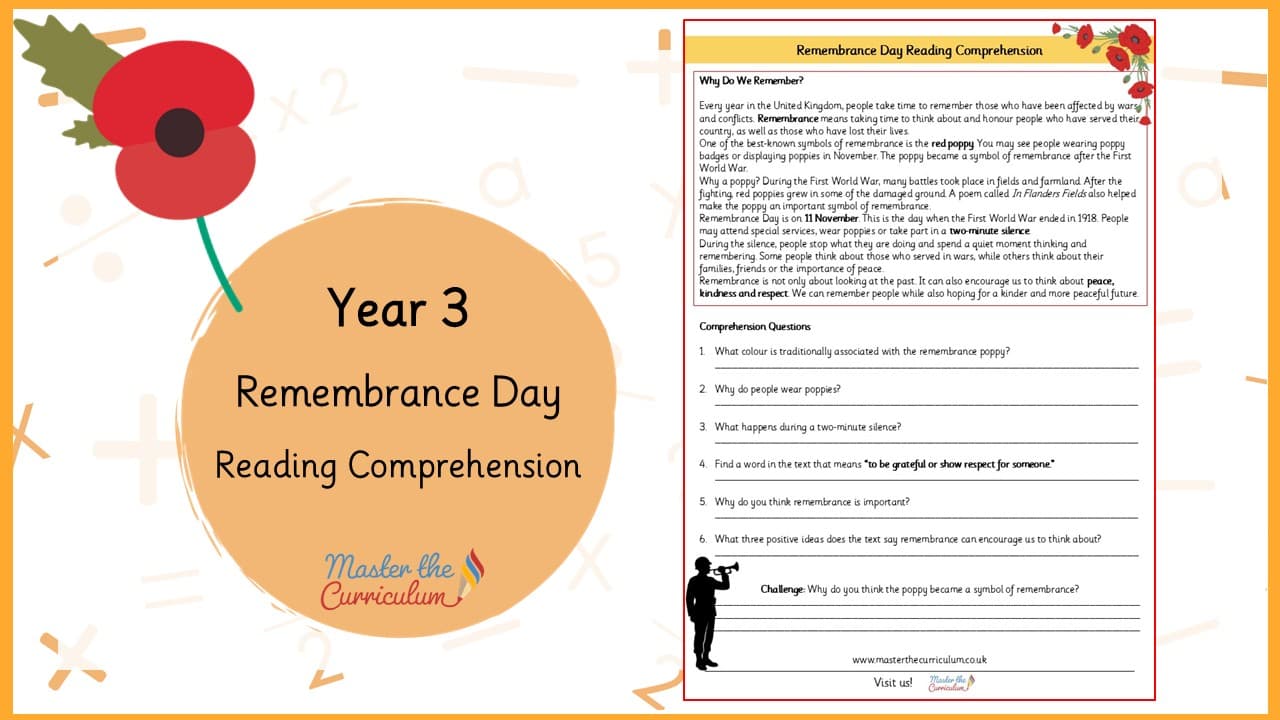 Cover of Remembrance Day Reading Comprehension