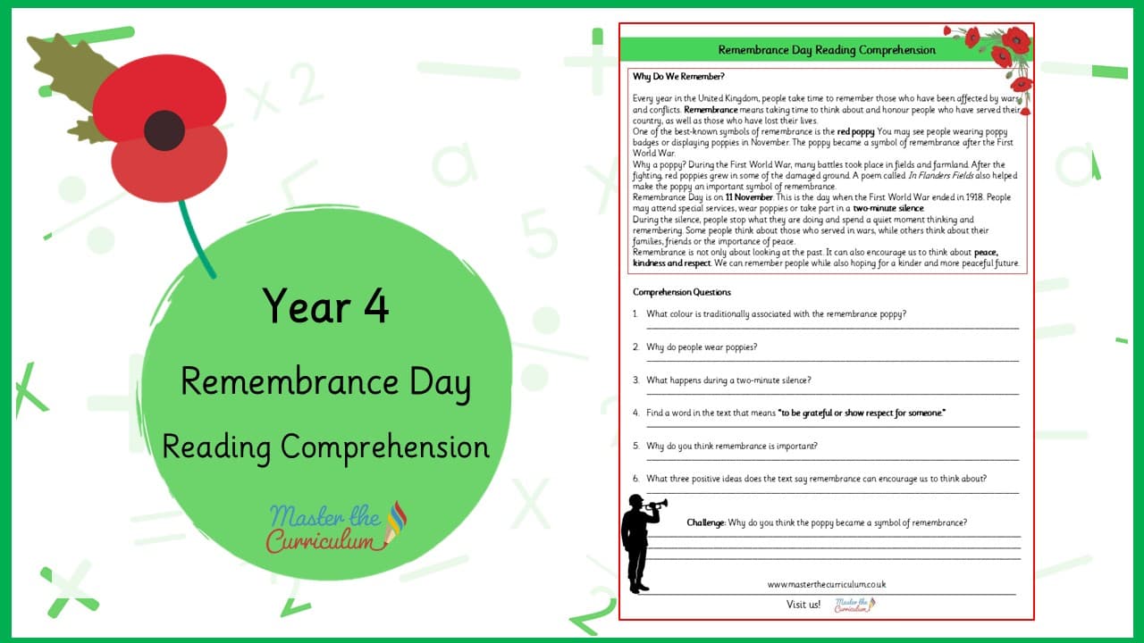 Cover of Remembrance Day Reading Comprehension