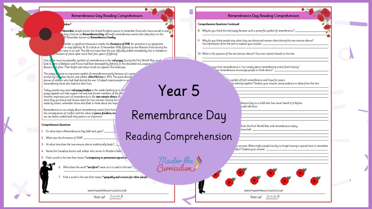 Cover of Remembrance Day Reading Comprehension