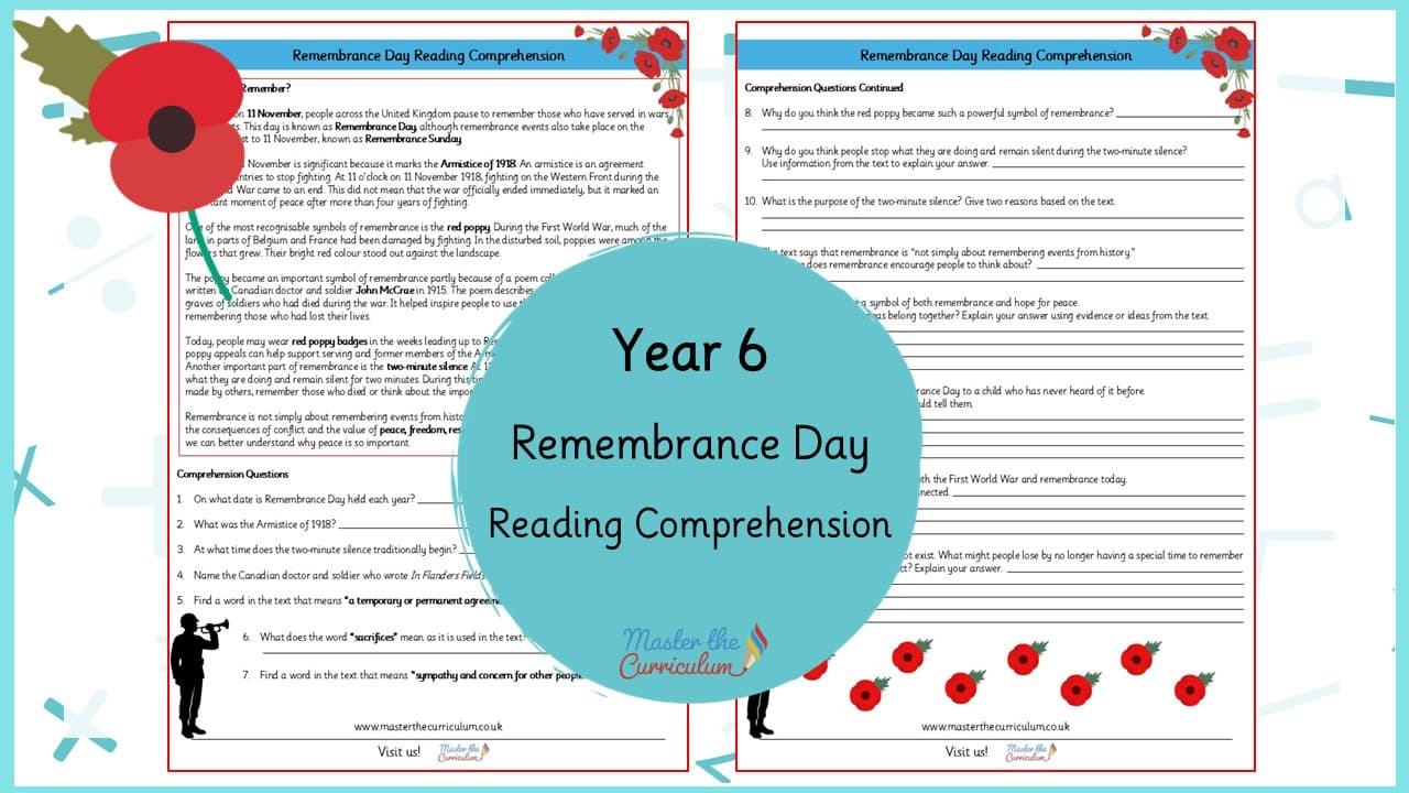 Cover of Remembrance Day Reading Comprehension