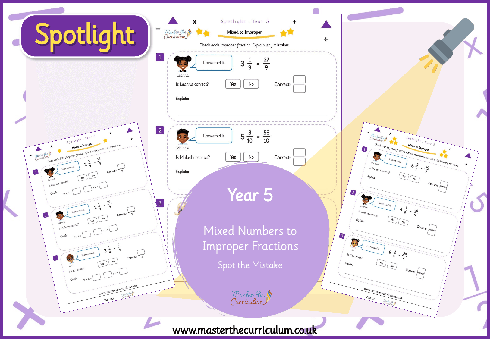 Cover of Spotlight Y5 Spot the Mistake: Mixed to Improper Fractions