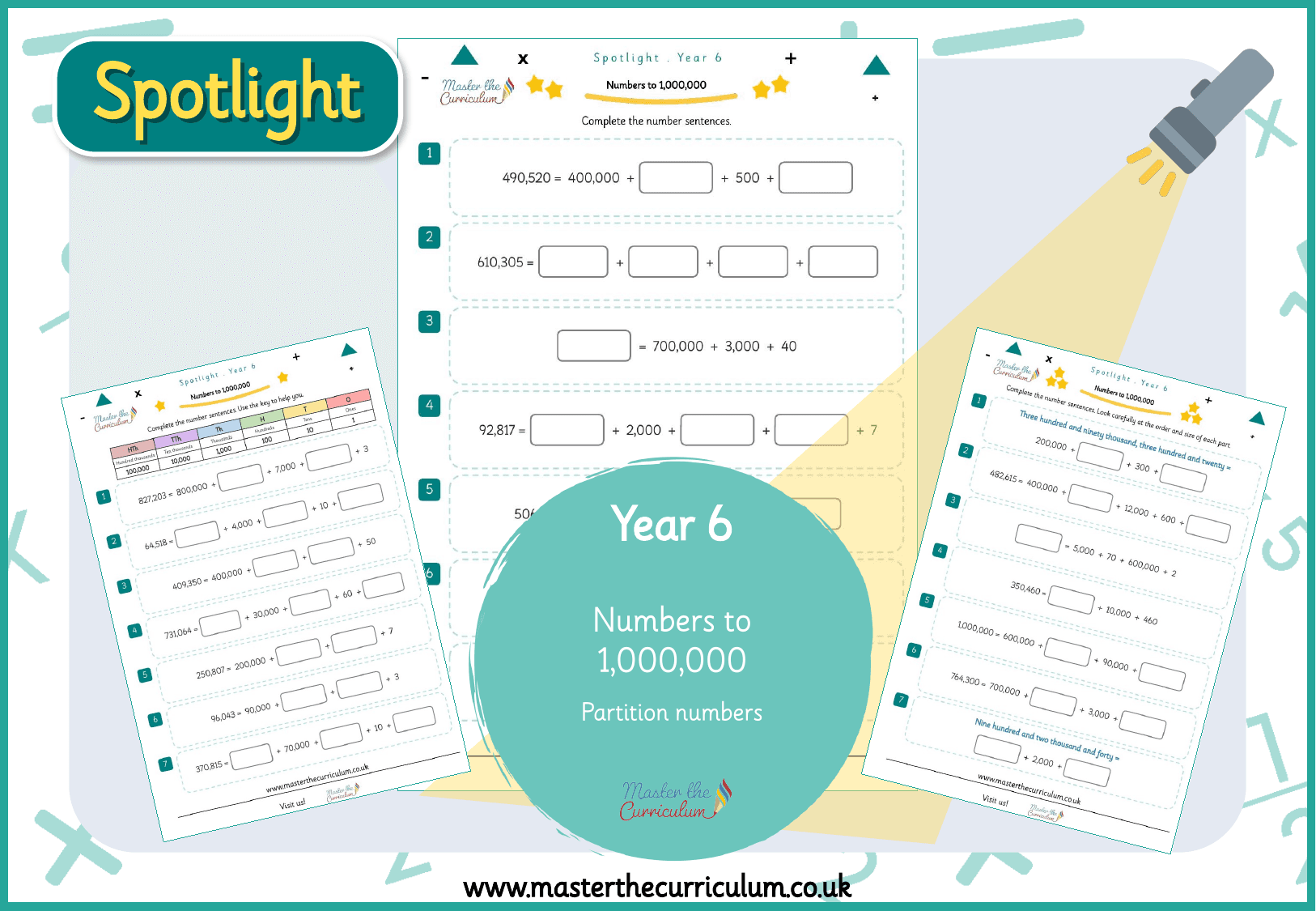 Cover of Spotlight Y6 Partition Numbers to 1,000,000: Complete the Number Sentences