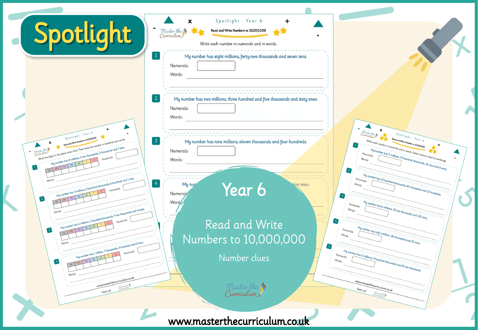 Cover of Spotlight Y6 Number Clues: Write Numbers to 10,000,000 in Numerals and Words