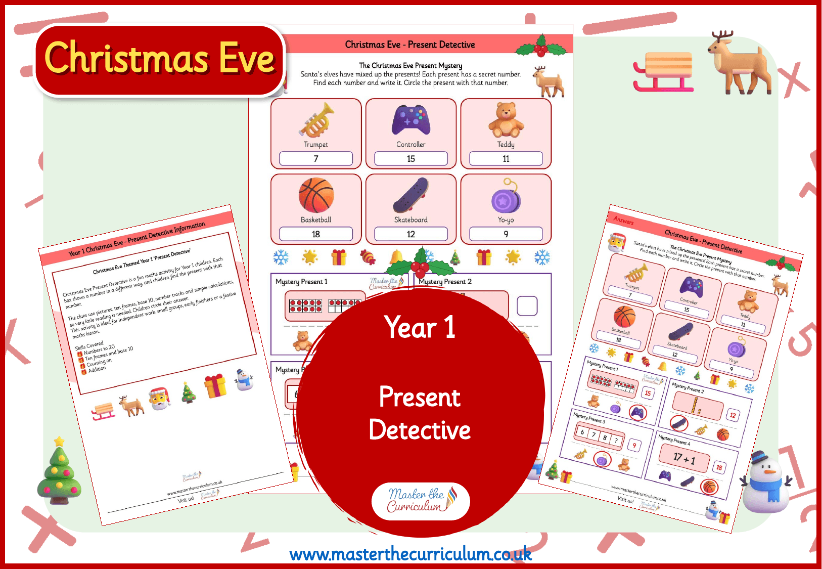 Cover of Year 1 Christmas Eve Present Detective: Numbers to 20