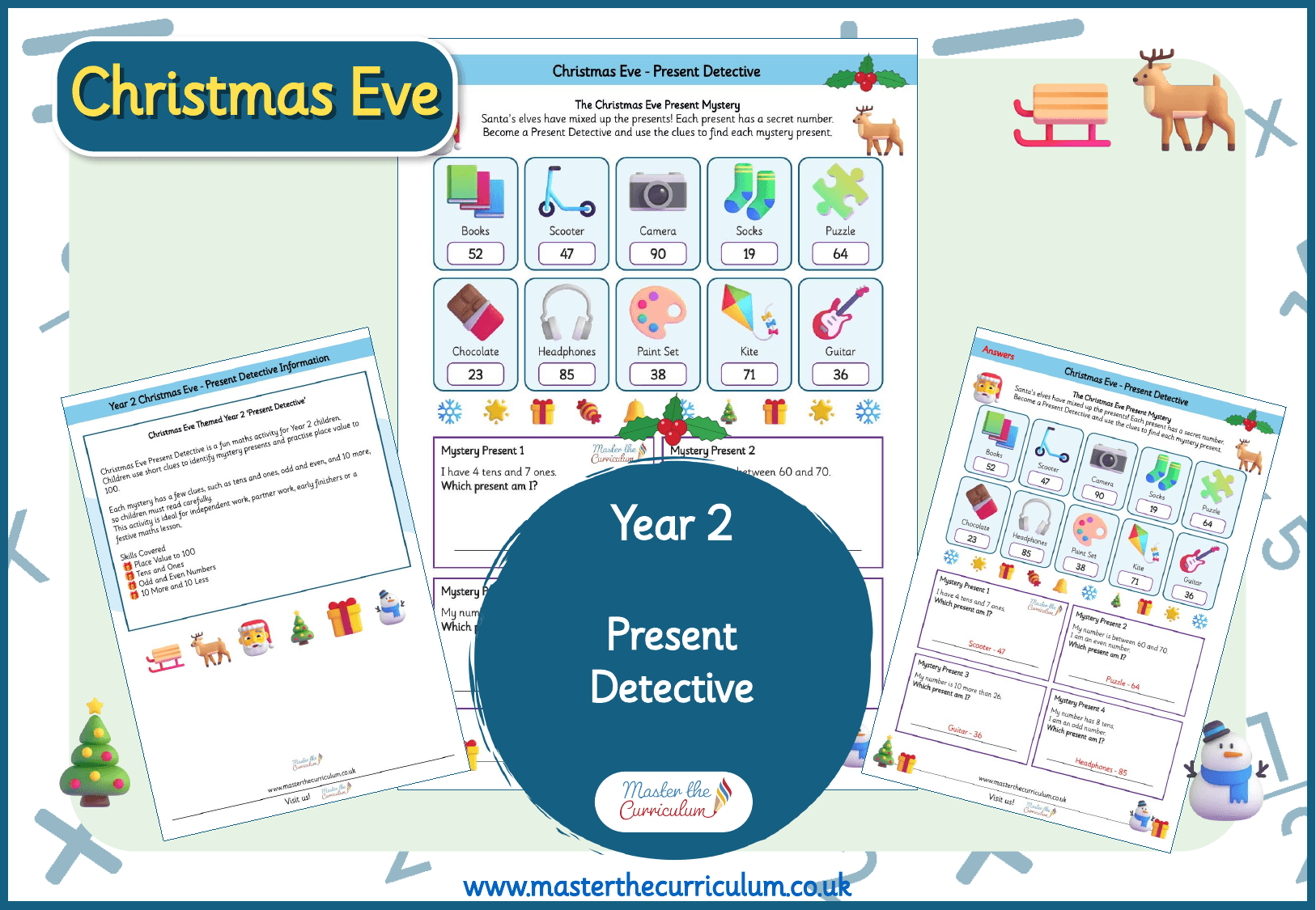 Cover of Year 2 Christmas Eve Present Detective: Place value to 100