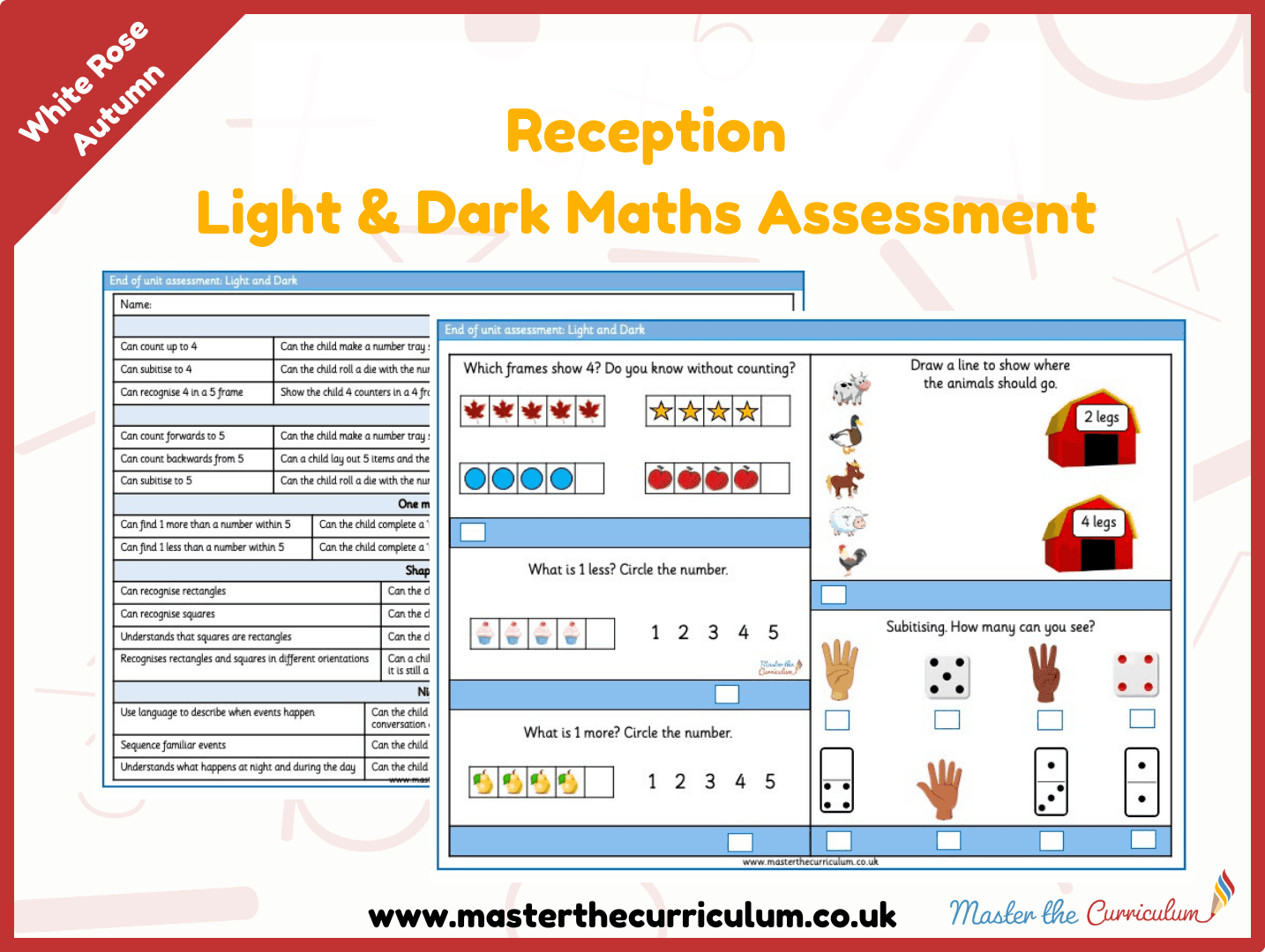 Cover of Reception Light & Dark End of Unit Maths Assessment