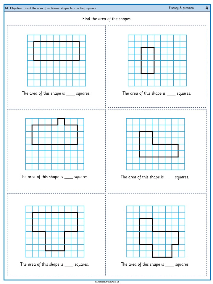 Find the area of rectilinear shapes by counting squares 2 Master