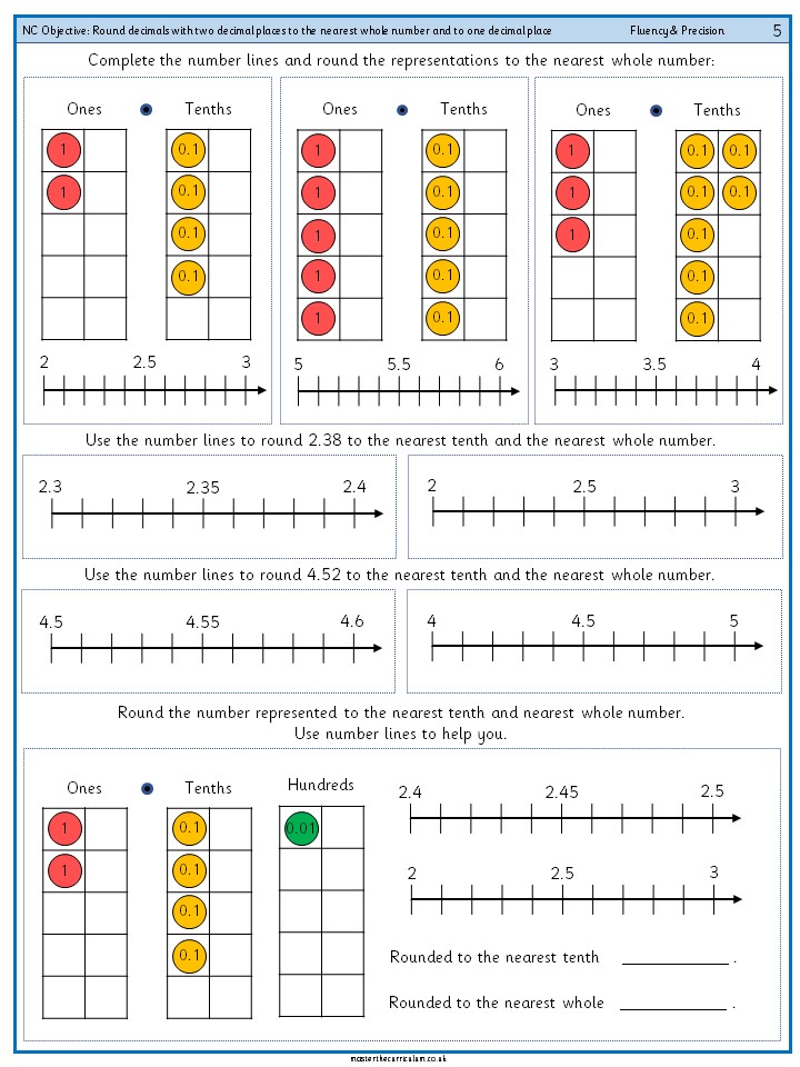 1 Round Decimals with 1 Decimal Place to the Nearest Whole Number 