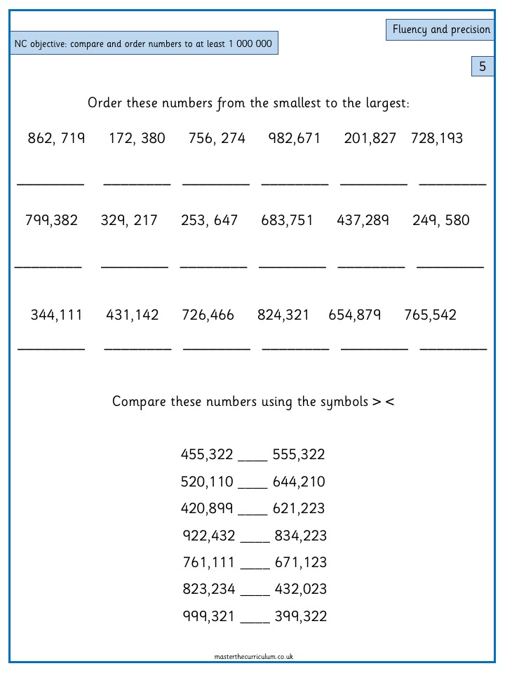 Year 5 Compare And Order Numbers