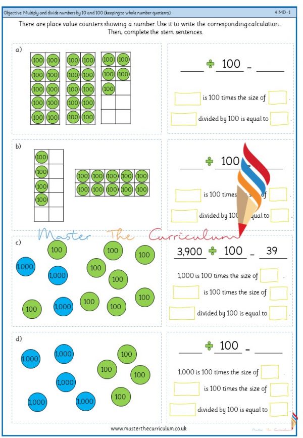 Multiply and divide numbers by 100 (keeping to whole number quotients ...